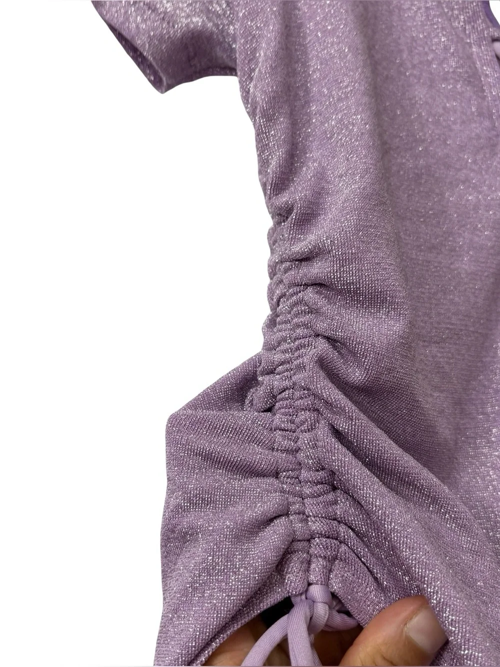 STEFANIA X BLACKMILK‎ SWIMWEAR PURPLE SHIMMERY LACED UP RUCHED SIDES SIZE SMALL